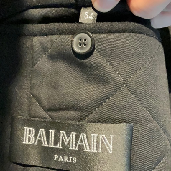BALMAIN MEN'S 54 BLACK PEA COAT JACKET - Picture 7 of 16